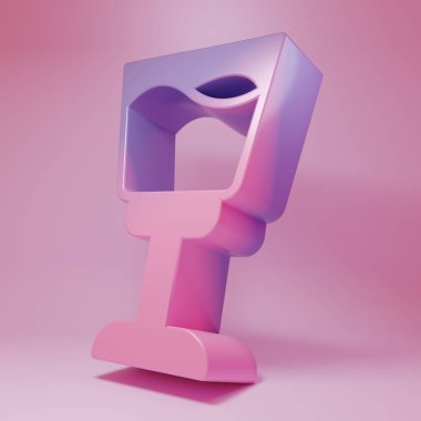 Pembe arka planda izole edilmiş mor şarap kadehi ikonu. Şarap kadehi işareti. Minimalizm kavramı. 3 Boyutlu resimleme .