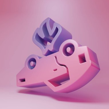 Pembe arka planda izole edilmiş mor renkli yanan araba ikonu. Araba yanıyor. Araba alev ve dumanla kaplanmış. Minimalizm kavramı. 3 Boyutlu resimleme .