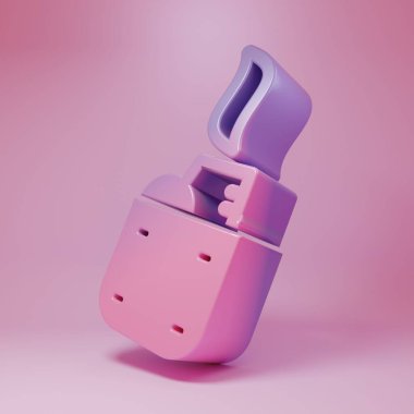 Pembe arka planda izole edilmiş mor ışıklı simge. Minimalizm kavramı. 3 Boyutlu resimleme .