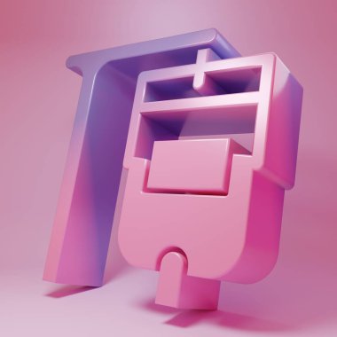 Pembe arka planda izole edilmiş mor-pembe serum torbası ikonu. Kan torbası. Kan bağışı konsepti. Tedavi ve terapi kavramı, kemoterapi. Minimalizm kavramı. 3 Boyutlu resimleme .