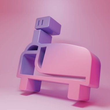 Mor pembe hastane yatak ikonu pembe arka planda izole edilmiş. Minimalizm kavramı. 3 Boyutlu resimleme .