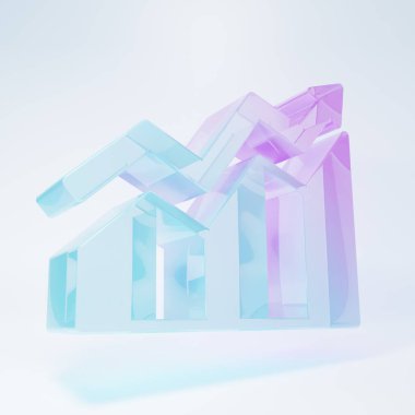 Buzlu cam finansal büyüme ikonu beyaz arka planda izole edildi. Gelirleri arttırıyorum. Minimalizm kavramı. 3 Boyutlu resimleme .