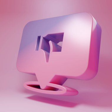 Pembe arka planda izole edilmiş konuşma baloncuğu ikonunda mor-pembe nefret. Minimalizm kavramı. 3 Boyutlu resimleme .