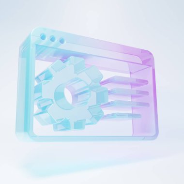 Frosted glass Browser setting icon isolated on white background. Adjusting, service, maintenance, repair, fixing. Minimalism concept. 3D render illustration .