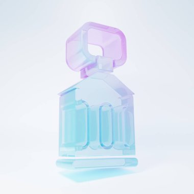 Beyaz arka planda izole edilmiş buzlu cam Ramazan Kareem fener ikonu. Minimalizm kavramı. 3 Boyutlu resimleme.