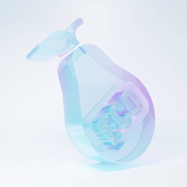 Buzlu cam sağlıklı organik eko vejetaryen gıda armut ikonu beyaz arka planda izole. Yaprak sembollü meyve. Sağlıklı, eko, organik, meyve. Minimalizm kavramı. 3 Boyutlu resimleme.