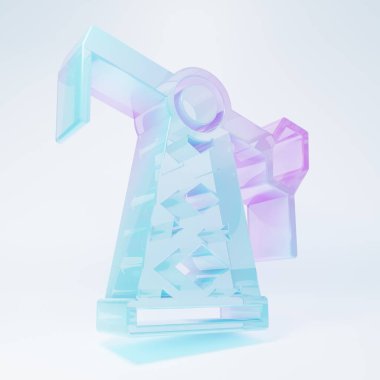 Frosted glass Oil pump or pump jack icon isolated on white background. Oil rig. Minimalism concept. 3D render illustration.