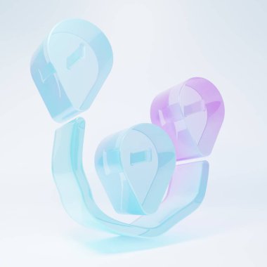 Buzlu cam rota konumu simgesi beyaz arkaplanda izole edildi. Harita işaretçisi işareti. Yol ya da yol kavramı. GPS navigatörü. Minimalizm kavramı. 3 Boyutlu resimleme.