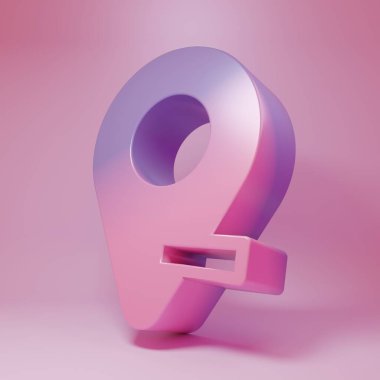 Purple-pink Map pin icon isolated on pink background. Navigation, pointer, location, map, gps, direction, place concept. Minimalism concept. 3D render illustration.