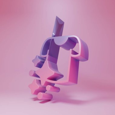 Mor-pembe kurutma ikonu pembe arka planda izole edilmiş. Temiz gömlek. Çamaşırları çamaşır mandallarıyla iple yıka. Kıyafet bakımı ve düzenlilik. Minimalizm kavramı. 3 Boyutlu resimleme.