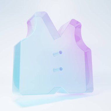 Beyaz arka planda izole edilmiş buzlu cam yelek ikonu. Klasik yelek. Erkekler için resmi kıyafet. Minimalizm kavramı. 3 Boyutlu resimleme.