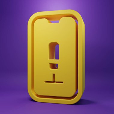 Sarı Mobil kayıt simgesi mor arkaplanda izole edildi. Mikrofonlu cep telefonu. Ses kaydedici uygulama akıllı telefon arayüzü. Minimalizm kavramı. 3 Boyutlu resimleme.