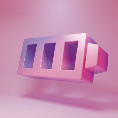 Mor-pembe pil şarj seviyesi göstergesi simgesi pembe arka planda izole edilmiş. Minimalizm kavramı. 3 Boyutlu resimleme.
