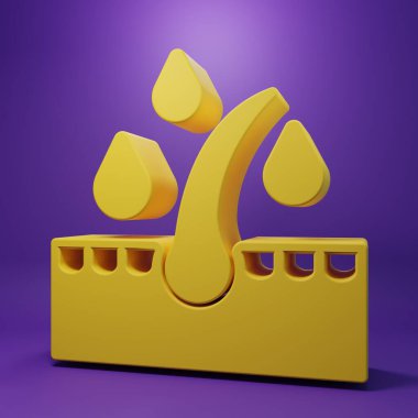 Yellow Organic essential oil for hair care treatment icon isolated on purple background. Hair growth oil. Minimalism concept. 3D render illustration.