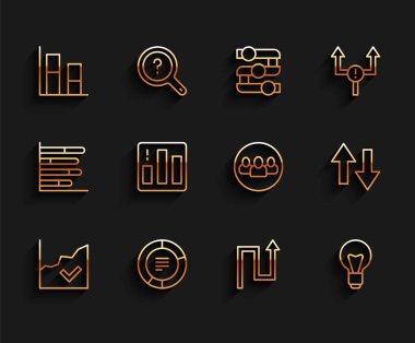 Satır Finansal büyüme artışı grafiksel grafik grafiksel grafik diyagramı Arrow Light ampul ve Proje ekibi taban simgesi. Vektör.