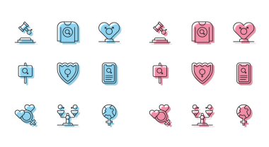 Kadın cinsiyet eşitliği haklarını belirle. Feminist aktivist uygulaması ve tişört ikonunda feminizm. Vektör.