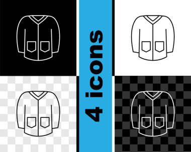 Çizgi süveter simgesini siyah beyaz, şeffaf arkaplanda izole et. Kazak ikonu. Kazak tabelası. Vektör.