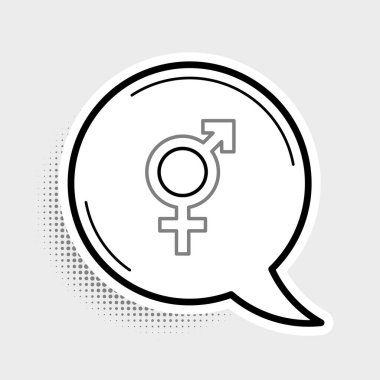 Gri arkaplanda çizgi cinsiyet simgesi izole edildi. Erkek ve kadın sembolleri. Seks sembolü. Renkli taslak konsepti. Vektör.