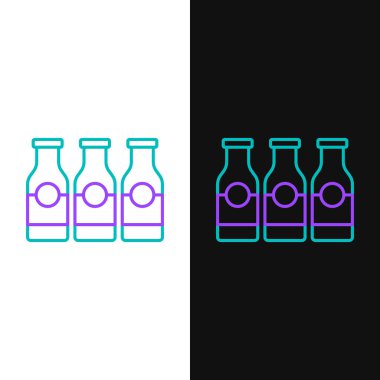 Beyaz ve siyah arka planda izole edilmiş süt ikonlu çizgi kaplı cam şişe. Renkli taslak konsepti. Vektör.