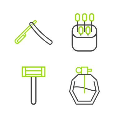 Parfüm, traş makinesi, kulak ve düz simge için pamuk çubuğu. Vektör.