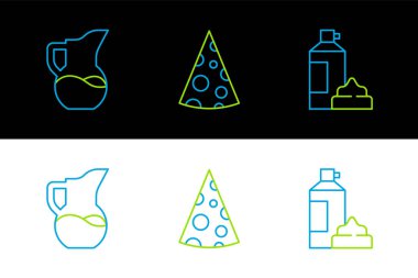 Süt sürahisinde krem şanti ya da sürahi ve peynir ikonunda krem şanti. Vektör.