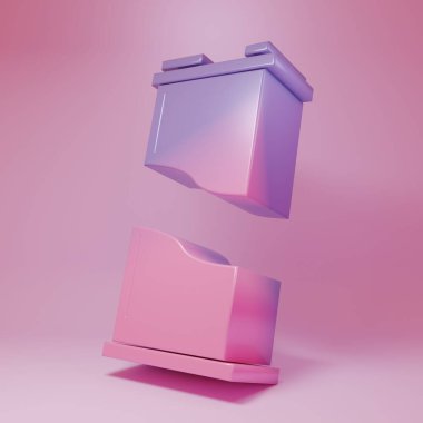 Pembe arka planda izole edilmiş mor gazoz kutusu ikonu. Minimalizm kavramı. 3 Boyutlu resimleme.