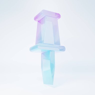 Beyaz zemin üzerinde izole edilmiş buzlu cam iğne ikonu. Raptiye işareti. Minimalizm kavramı. 3 Boyutlu resimleme.