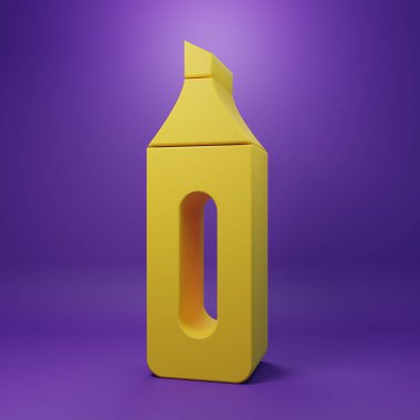 Sarı İşaretli kalem simgesi mor arkaplanda izole edildi. Minimalizm kavramı. 3 Boyutlu resimleme.