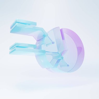 Frosted glass Pie chart infographic icon isolated on white background. Diagram chart sign. Minimalism concept. 3D render illustration.