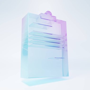 Beyaz arkaplanda izole edilmiş buzlu cam belge simgesi. Dosya simgesi. Kontrol listesi simgesi. İş konsepti. Minimalizm kavramı. 3 Boyutlu resimleme.