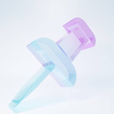 Beyaz zemin üzerinde izole edilmiş buzlu cam iğne ikonu. Raptiye işareti. Minimalizm kavramı. 3 Boyutlu resimleme.