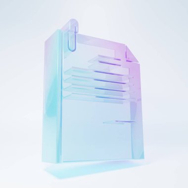 Buzlu cam dosya ve ataç simgesi beyaz arkaplanda izole edildi. Kontrol listesi simgesi. İş konsepti. Minimalizm kavramı. 3 Boyutlu resimleme.