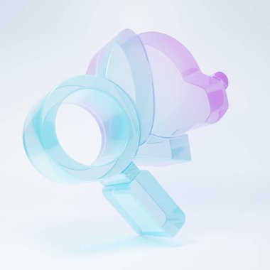 Buzlu cam veteriner kliniği sembolü beyaz arka planda izole edilmiş. Köpek veteriner bakımlı büyüteç. Evcil hayvan ilk yardım işareti. Minimalizm kavramı. 3 Boyutlu resimleme.