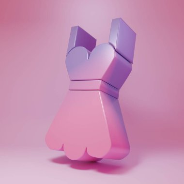 Mor pembe kadın elbise ikonu pembe arka planda izole edilmiş. Kıyafet tabelası. Minimalizm kavramı. 3 Boyutlu resimleme.