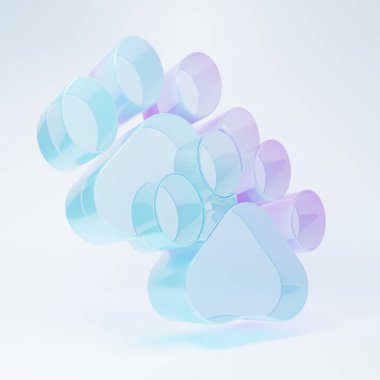 Beyaz arkaplanda izole edilmiş buzlu cam pençe izi simgesi. Köpek ya da kedi pençesi izi. Hayvan izleri. Minimalizm kavramı. 3 Boyutlu resimleme.