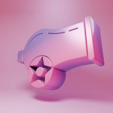 Purple-pink Cannon icon isolated on pink background. Minimalism concept. 3D render illustration.