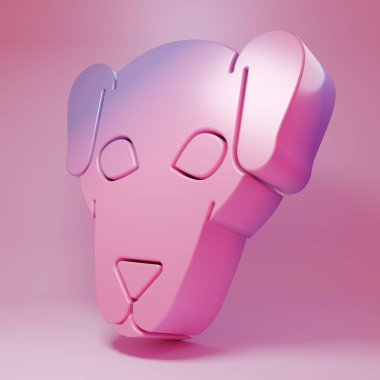 Pembe arka planda Mor Pembe Av Köpeği ikonu. Minimalizm kavramı. 3 Boyutlu resimleme.