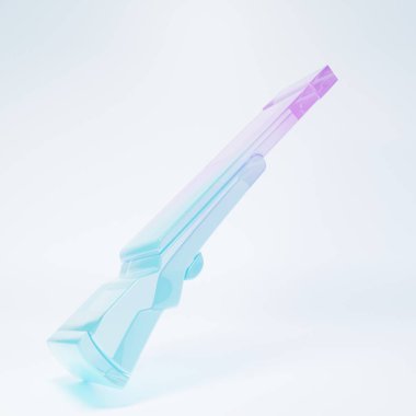 Beyaz arka planda izole edilmiş buzlu cam av silahı ikonu. Av tüfeği. Minimalizm kavramı. 3 Boyutlu resimleme.