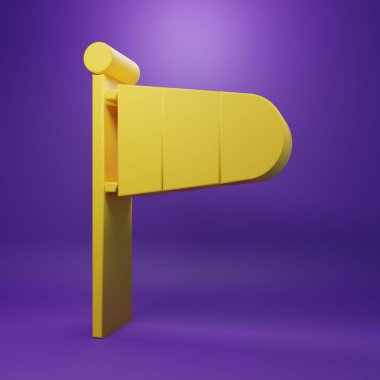 Yellow Cone meteoroloji rüzgar gülü ikonu mor arkaplanda izole edilmiş. Rüzgâr Sock rüzgarın yönünü ve gücünü gösteriyor. Minimalizm kavramı. 3 Boyutlu resimleme.