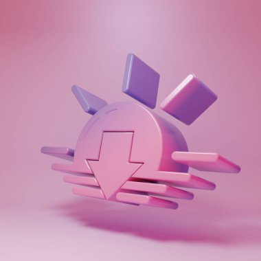 Pembe arkaplanda izole edilmiş mor-pembe günbatımı simgesi. Minimalizm kavramı. 3 Boyutlu resimleme.