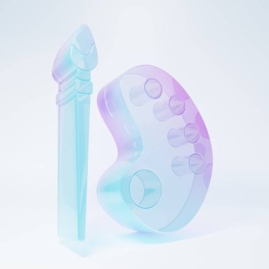 Beyaz arka planda izole edilmiş palet simgesi olan buzlu cam boya fırçası. Minimalizm kavramı. 3 Boyutlu resimleme.