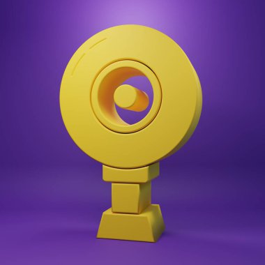 Sarı Web kamera simgesi mor arkaplanda izole edildi. Sohbet kamerası. Web kamerası simgesi. Minimalizm kavramı. 3 Boyutlu resimleme.