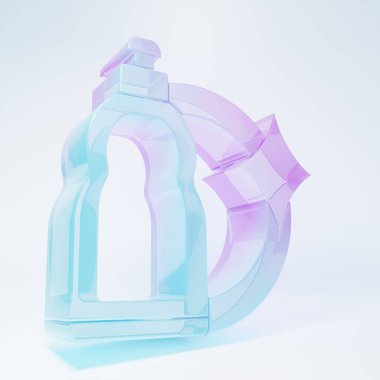 Frosted glass Plastic bottle for liquid laundry detergent, bleach, dishwashing liquid or another cleaning agent icon isolated on white background. Minimalism concept. 3D render illustration.