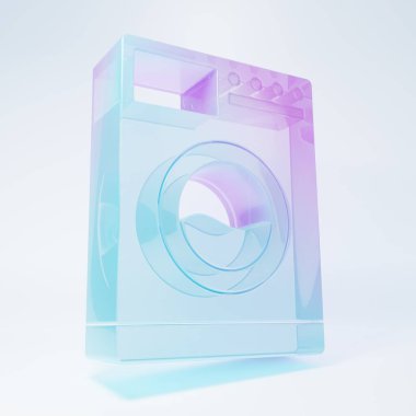 Frosted glass Washer icon isolated on white background. Washing machine icon. Clothes washer - laundry machine. Home appliance symbol. Minimalism concept. 3D render illustration.