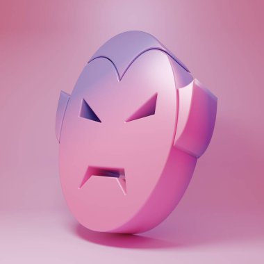 Pembe arka planda izole edilmiş mor-pembe vampir ikonu. Mutlu Cadılar Bayramı Partisi. Minimalizm kavramı. 3 Boyutlu resimleme.