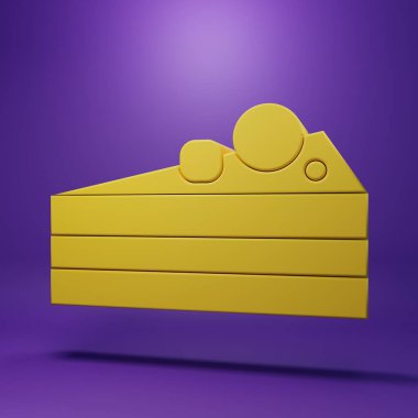 Sarı Kek simgesi mor arkaplanda izole edildi. Doğum günün kutlu olsun. Minimalizm kavramı. 3 Boyutlu resimleme.