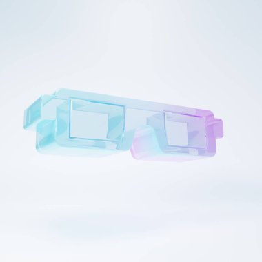 Beyaz arka planda izole edilmiş buzlu cam 3 boyutlu sinema gözlüğü ikonu. Minimalizm kavramı. 3 Boyutlu resimleme.