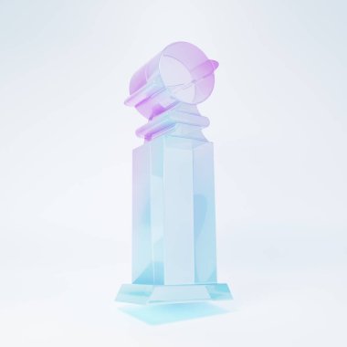 Beyaz zemin üzerinde izole edilmiş buzlu cam Altın Küre ikonu. Akademi ödülü ikonu. Filmler ve sinema sembolü. Minimalizm kavramı. 3 Boyutlu resimleme.