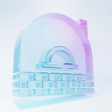 Beyaz arka planda izole edilmiş buzlu cam tuğla soba ikonu. Tuğla şömine, taş ocağı, taş fırın ikonu. Minimalizm kavramı. 3 Boyutlu resimleme.