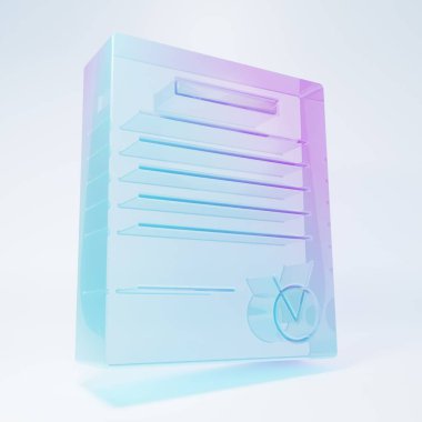 Buzlu cam onaylandı ve beyaz arkaplanda izole edilmiş işaret simgesi işaretlendi. Kontrol listesi simgesi. İş konsepti. Minimalizm kavramı. 3 Boyutlu resimleme.